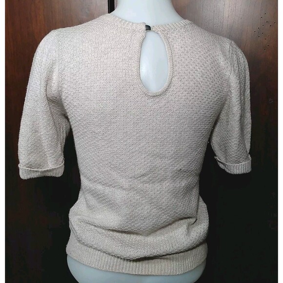 Free People Beige Embellished Angora Wool Blend Short Sleeve Sweater Size PS - Picture 5 of 6